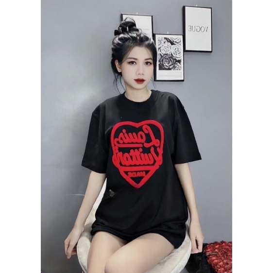 Áo Thun Tay Lỡ Chữ Đỏ Tim In Nổi Vui Tươi❣️Áo Cổ Tròn Unisex