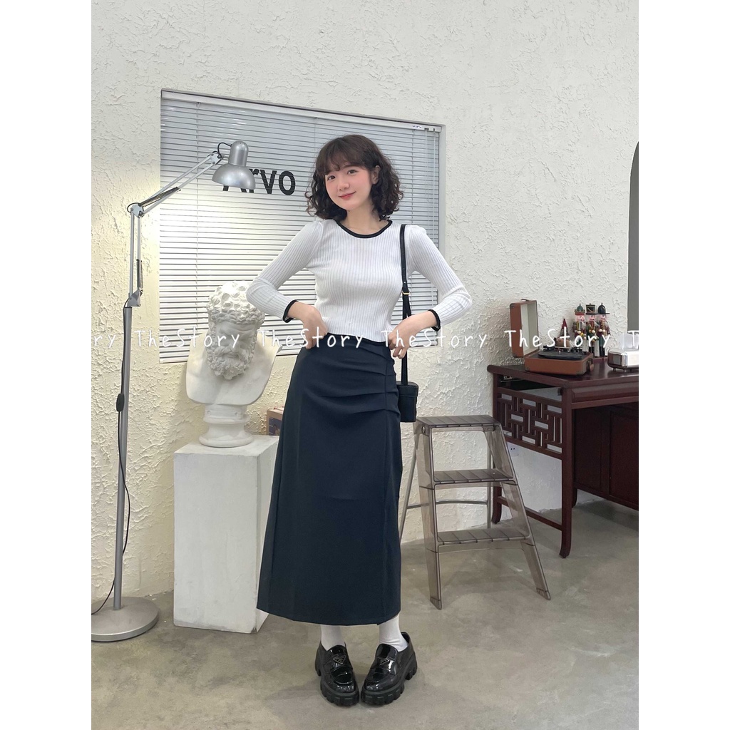 Chân váy dài nhún 1 bên  CV352