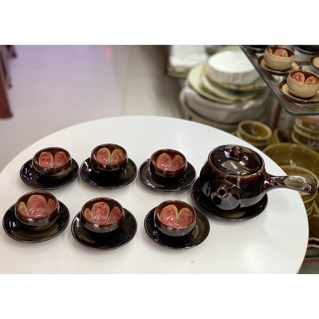 bộ ấm chén men hỏa biến lòng hoa