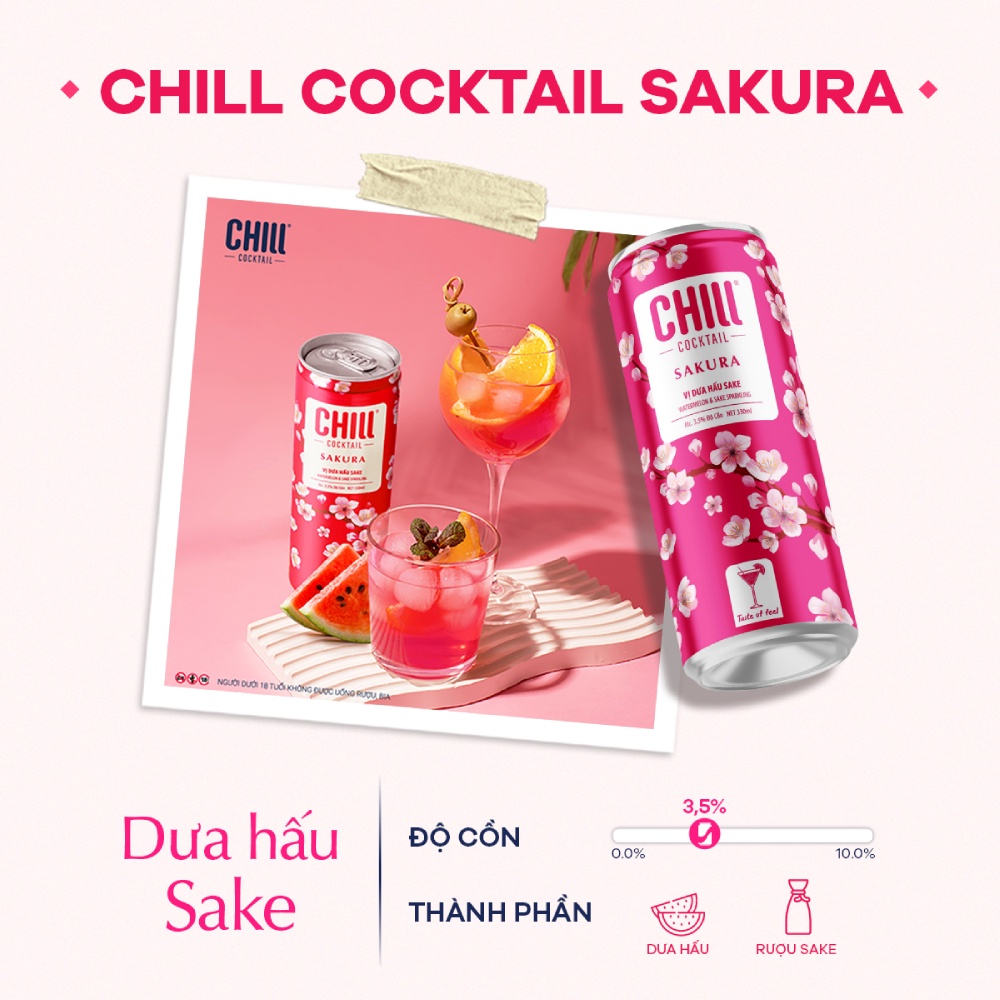 Thùng 6 lon Chill Cocktail Sakura vị Dưa Hấu Sake (330ml/lon)