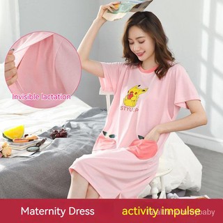  Váy Ngủ Cho Con Bú  Mỏng  Trang Phục Sau Sinh Bông  Đồ Mặc Nhà Cho Bà Bầu Cho Con Bú  Váy Liền Tay Ngắn  Có Thể Đi Ra Ng 