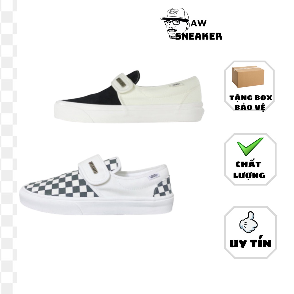 Giày sneaker 𝐕𝐀𝐍𝐒 Caro lười viền trắng, giày thể thao 𝐕𝐀𝐍𝐒 Đen Old Skool, 𝐕𝐀𝐍𝐒 Classic Slip On Fear of God nam nữ