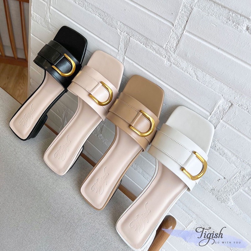 Dép nữ quai ngang khoá vuông - dép nữ gót 1cm da mềm đế êm đế TRF chống trơn trượt (ảnh thật và video của shop)