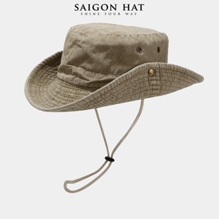 Mũ bucket nam nữ nón tai bèo có dây rút rộng vành che nắng nút bấm jean trơn basic cao bồi năng động du lịch camping
