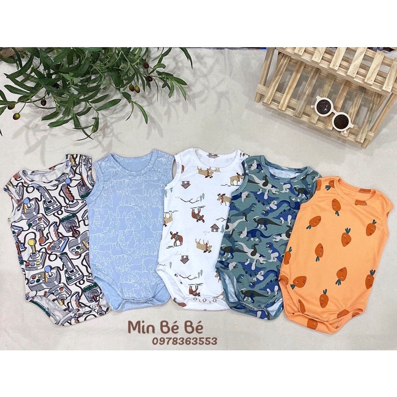 Bộ áo liền quần sát nách cotton cho bé