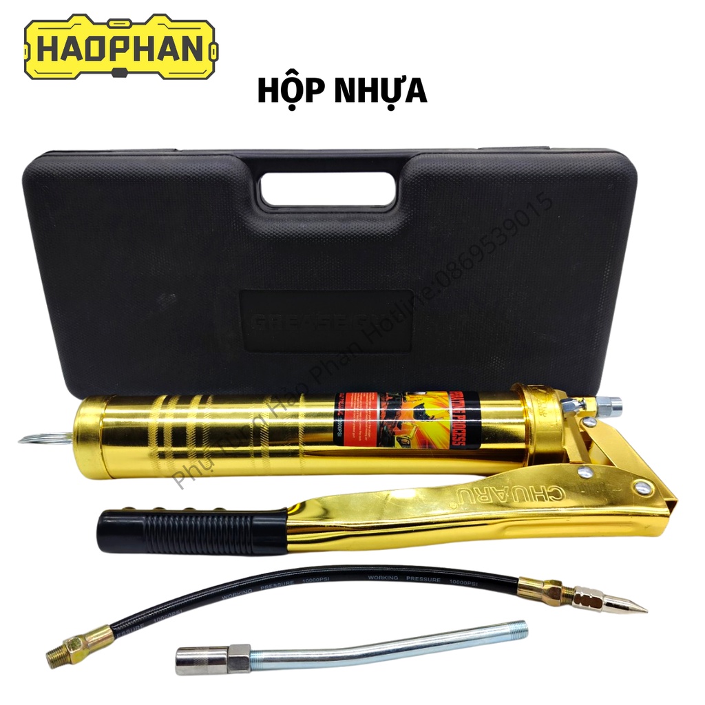 Bơm mỡ, Bơm mỡ cầm tay, Súng bơm mỡ 2 ty xilanh piston 900cc, bơm mỡ sâu chuyên dụng cao cấp