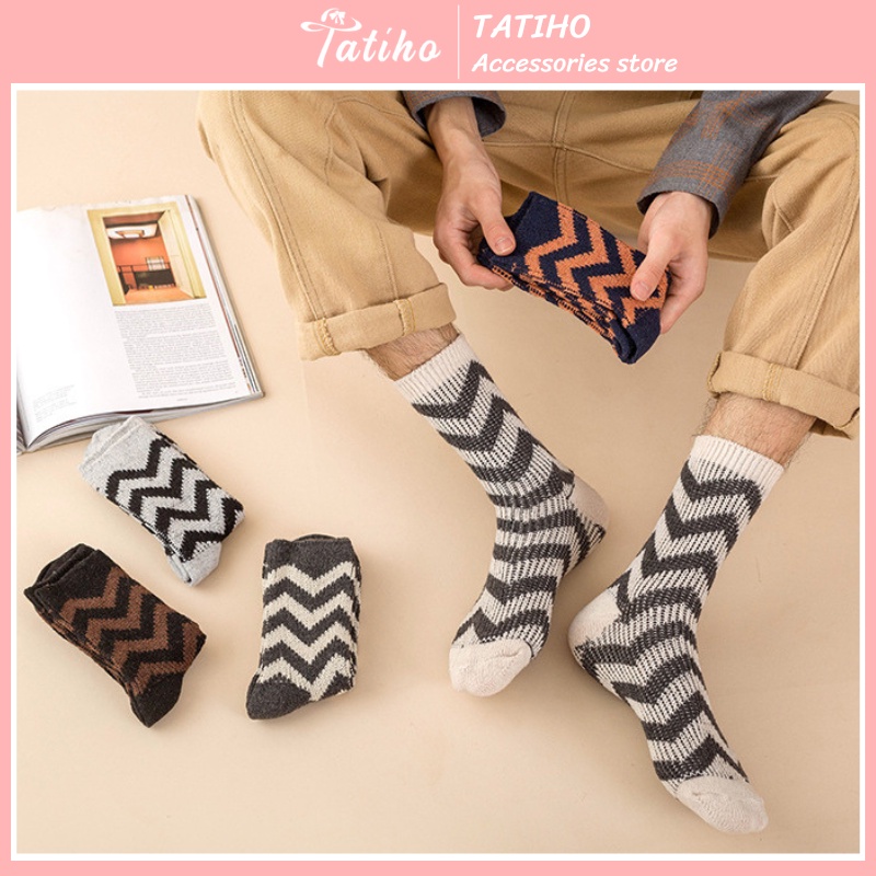 Vớ Tất cổ cao unisex nam nữ chất liệu len dệt mềm mịn họa tiết sóng phong cách vintage thời trang thu đông - mã TV032