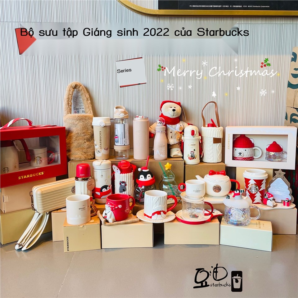 Cốc Starbucks Giáng Sinh 2022 Gấu Bắc Cực Chim Cánh Cụt Cây Gốm Mark Kính Nhiệt Nước Quà Tặng