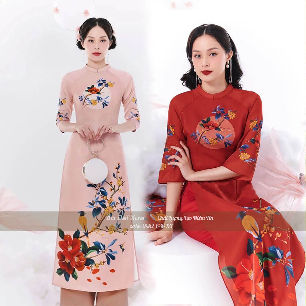 Áo Dài Cách Tân Nữ Von Hình In PA09