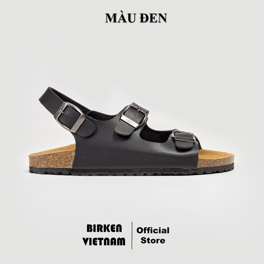 ( Mẫu Da Thật ) D02 - Sandal Birken Đế Trấu BIOLINE Official Thiết Kế Unisex Hai Quai Ngang Da Bò