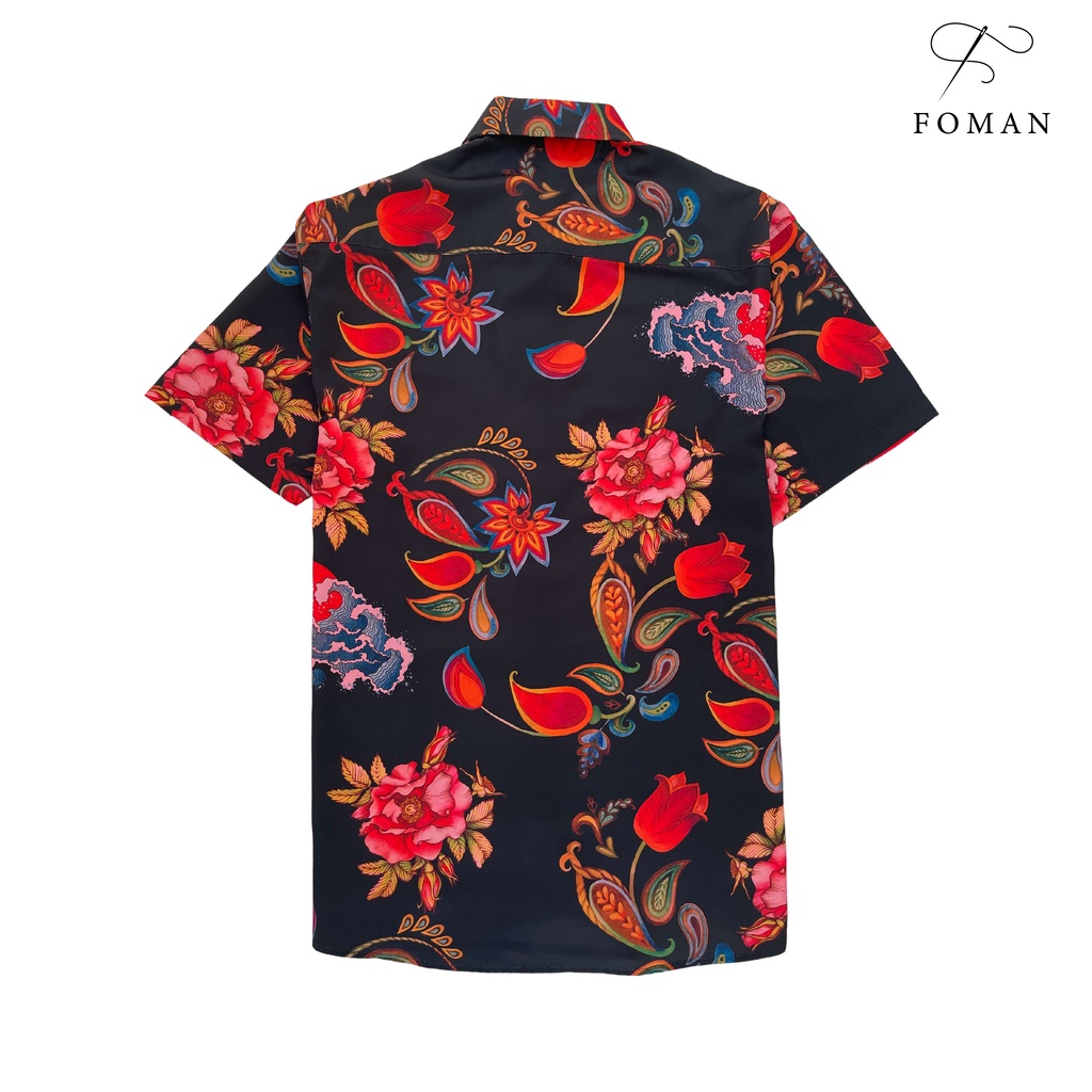 Áo Sơ mi Nam hoạ tiết Asian Sign Á Châu FOMAN tay ngắn vải Lụa, thoáng khí, thấm hút, chống nhăn, chống nhàu (FM-36)
