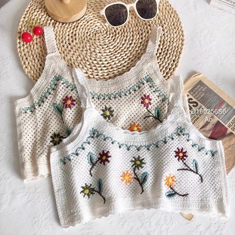 Áo len thêu hoa 2 dây