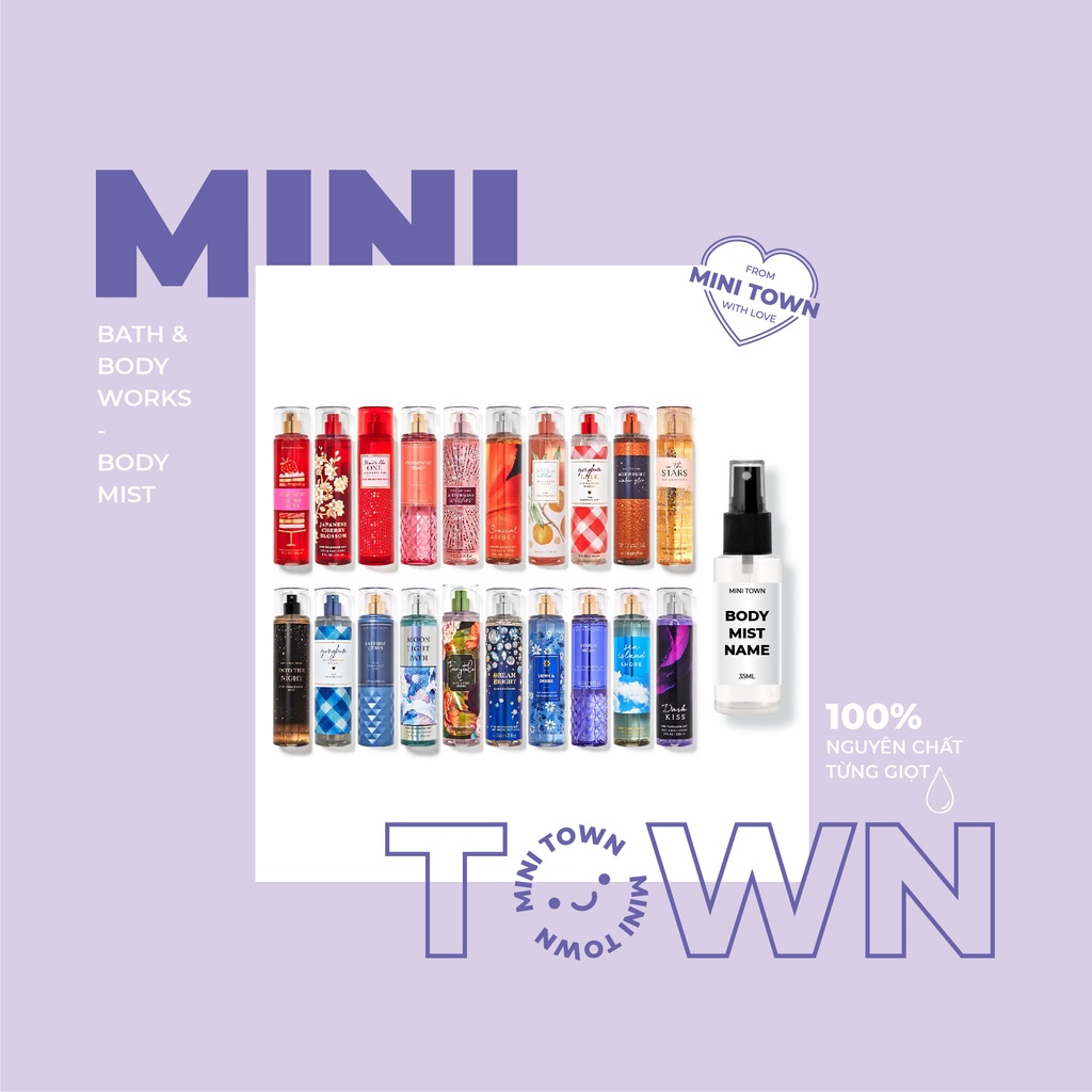 Mẫu thử 35ml - Xịt thơm Body Mist Bath and Body Works - Into The Night - Gingham - A Thousand Wishes - Rose
