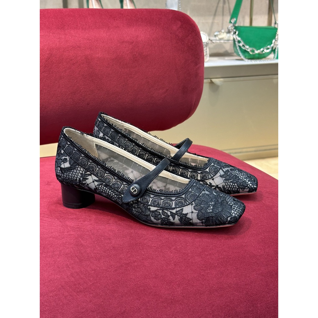 Giày Mary Jane cao gót nữ ren họa tiết hoa hồng thời trang cao cấp Dior CD phong cách thời thượng, thu hút