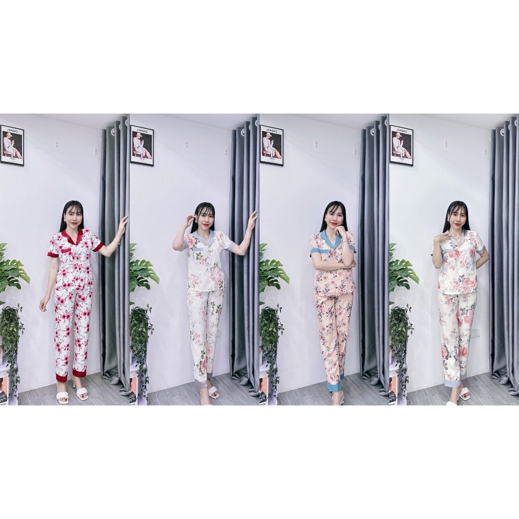 Bộ Pijama Nữ,Pijama dài tay Chất Lụa Nhật Cao Cấp Mềm Mịn, Thiết Kế Phối Màu sang trọng.tinh tế