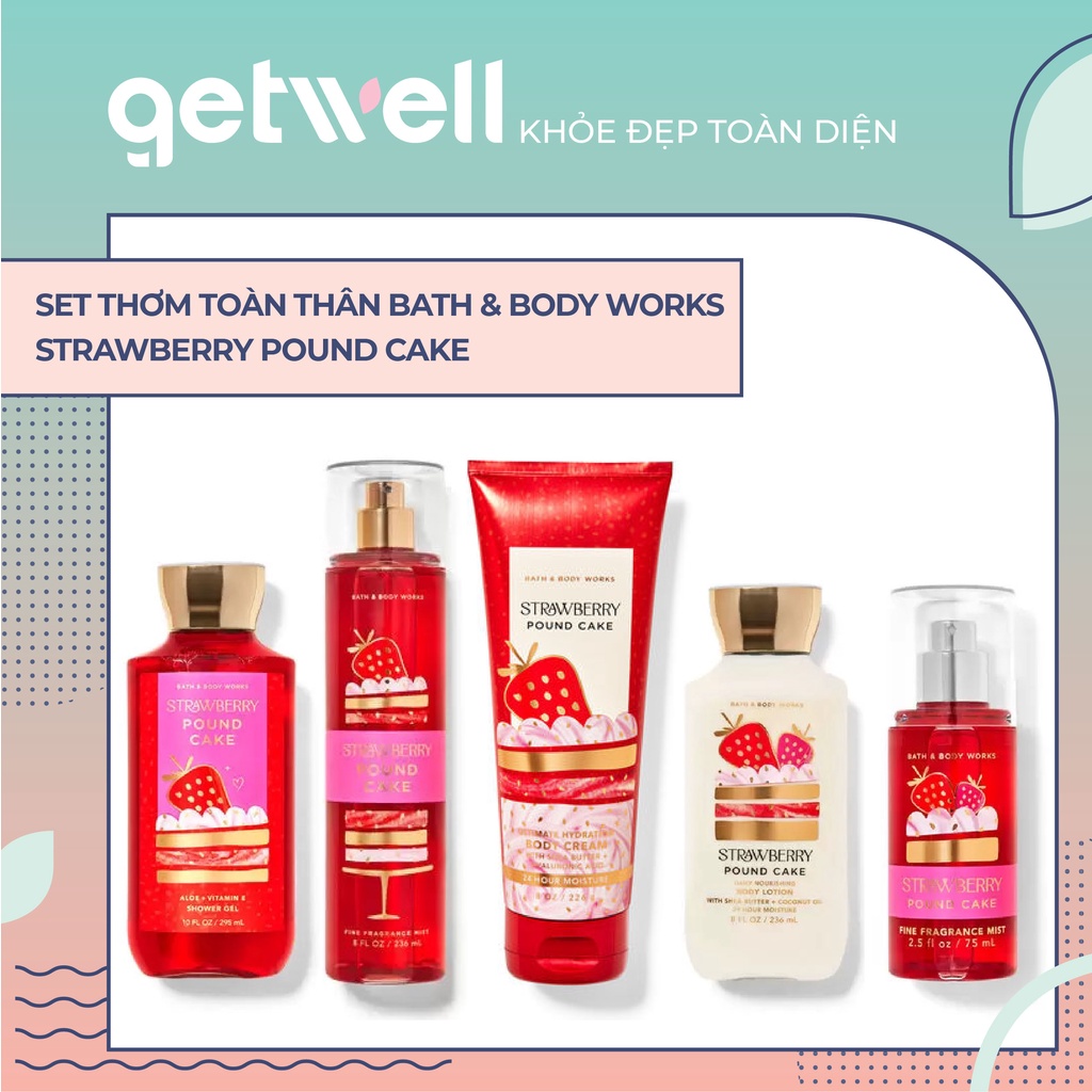 STRAWBERRY POUND CAKE | Sản Phẩm Tắm Dưỡng Xịt Thơm Toàn Thân Nến thơm phòng Bath & Body Works