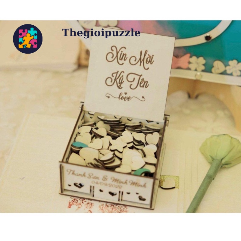 Hộp Đựng Hình Trái Tim cho khách mời kí tên  Thegioipuzzle trang trí tiệc cưới