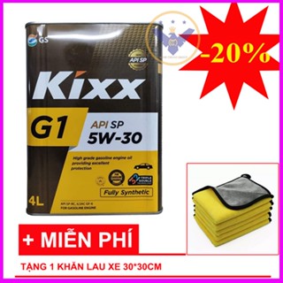 Dầu nhớt ô tô tổng hợp toàn phần Kixx G1 API SP 5W30 Hàn Quốc can sắt 4L - TẶNG 1 khăn lau xe ô tô