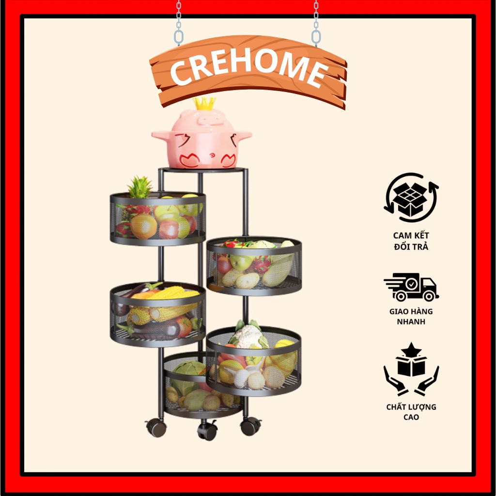 Kệ Tròn Để Đồ Đa Năng Có Bánh Xe Di Chuyển Để Rau Củ Quả, Bánh Kẹo, Gia Vị Phù Hợp Mọi Phòng (Thiết Kế Nhiều Tầng)