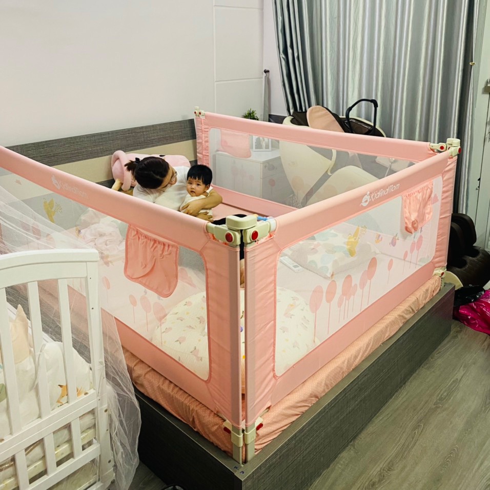 Thanh chắn giường 1M6, 1M8, 2M chống kẹt, chống vấp ngã, nâng hạ 1 góc KidAndMom BR02 và BR23 cao đến 105 cm Giá 1 thanh