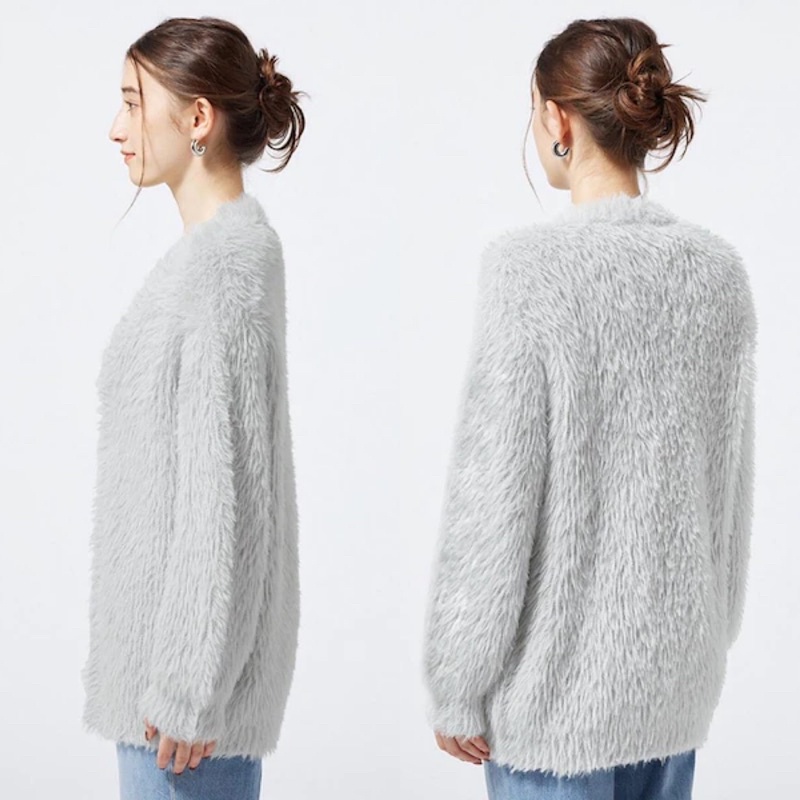 Áo khoác len lông nữ cổ tim khuy móc cardigan dòng oversive siêu dễ thương của Gu - Nhật Bản