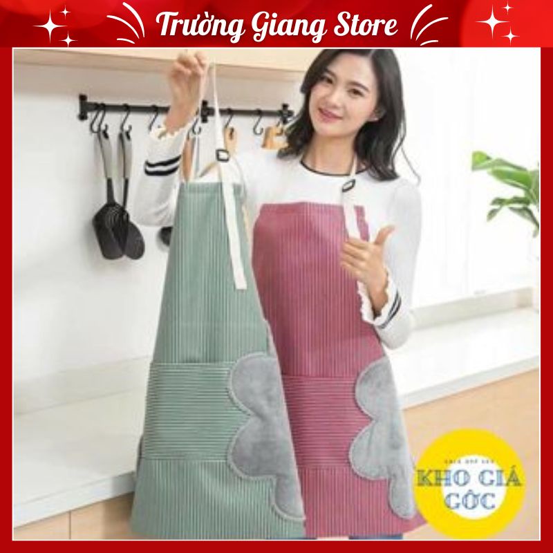Tạp dề kẻ hoa có khăn lau tay bên hông, tạp dề chống thấm nước (GIAO MÀU NGẪU NHIÊN)