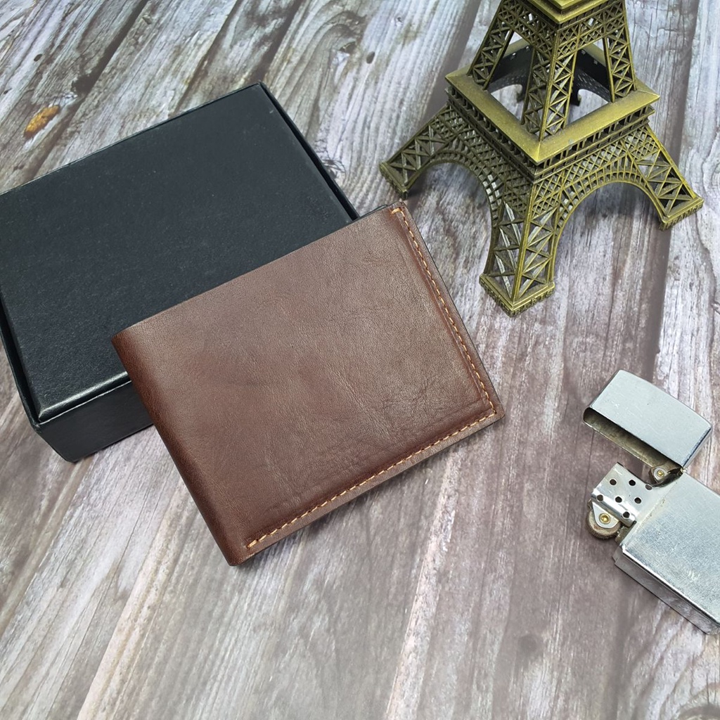 Ví nam da bò sáp may thủ công WS105  - 100% da thật, BH 3 năm