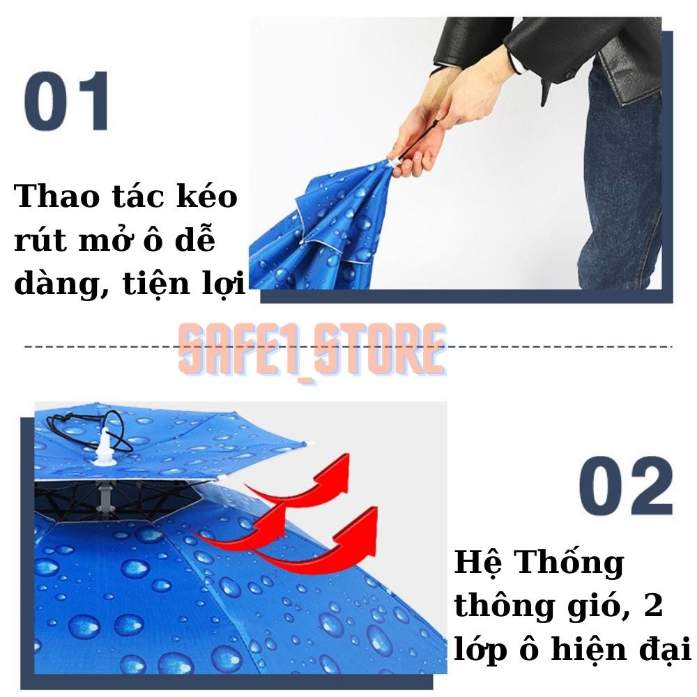 Ô dù đội đầu chống nắng mưa 1 tầng, 2 tầng cao cấp (chống nước tốt, khung thép chắc chắn, tiện dụng, gấp gọn)