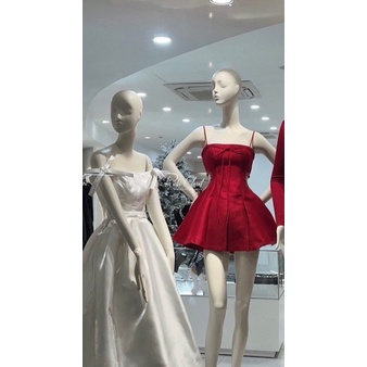 đầm cườm khoét eo hai bên cột nơ hai dây dáng xòe lyie