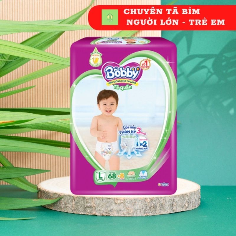 🏰HCM 🏰TẶNG 8 MIẾNG👉 Tã quần Bobby siêu mỏng gạo non size M76+8 / L68+8 / XL62+8 / XXL56+8