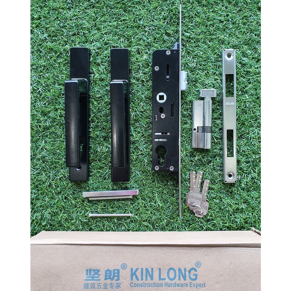 Khoá tay gạt đơn điểm KINLONG loại 2 đẹp - Khoá tay gạt cửa nhôm XingFa (Màu đen)