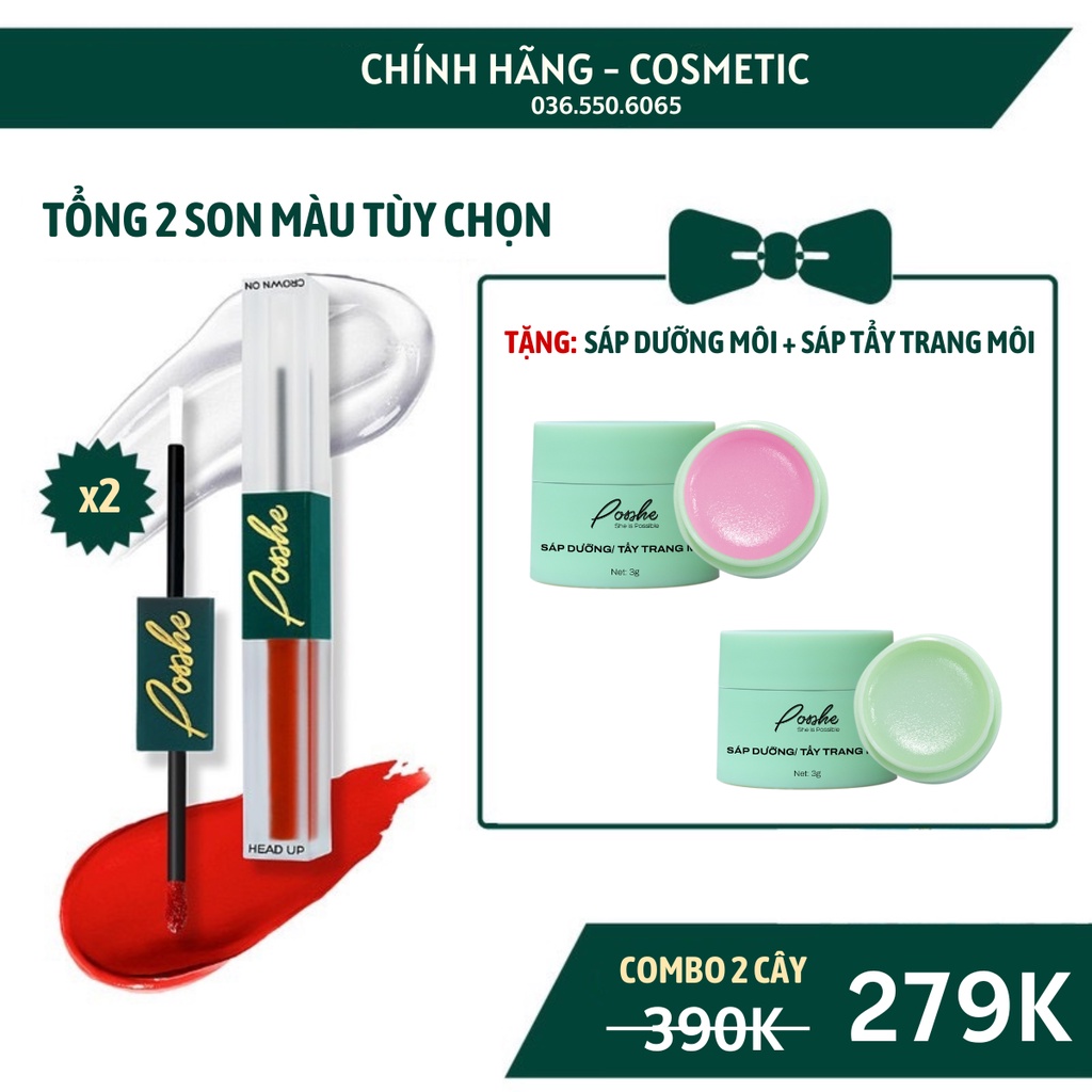 Son Kem 2 Đầu Posshe Siêu Lì Không Trôi Màu P906 - Hồng Baby - Mua 2 Cây Tặng Sáp Dưỡng Môi Và Sáp Tẩy Trang Môi Posshe