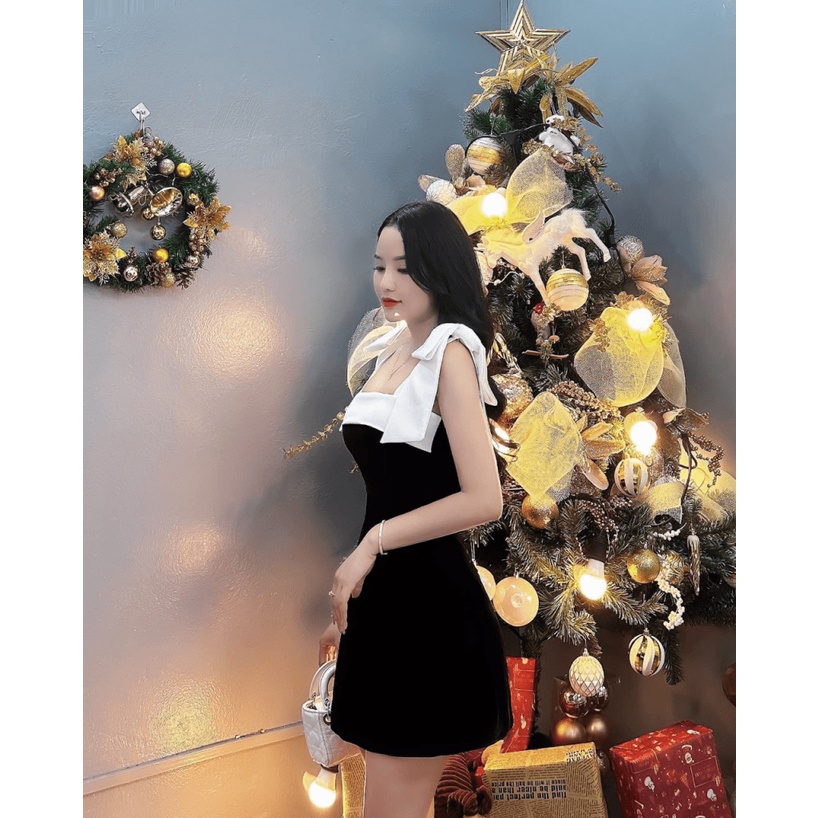 ĐẦM NHUNG CỨNG HAI DÂY CỔ VUÔNG ÔM EO DÁNG NGẮN CỰC XINH ĐẸP CUỐN HÚT ĐI CHƠI DỰ TIỆC CAO CẤP SIÊU HOT