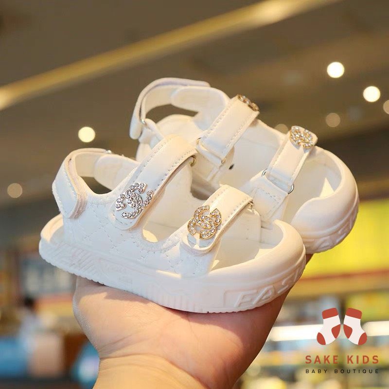 Sandal chống vấp bé gái, Dép tập đi quai dán phối khóa CC dễ thương đế chống trơn trượt cho bé từ 0-2 tuổi M210