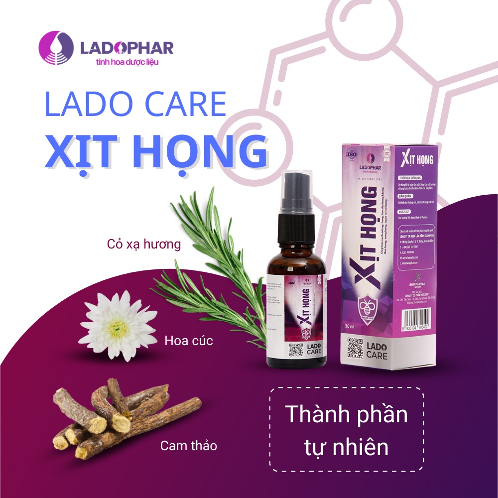 Dung dịch xịt họng Lado Care Xịt Họng Ladophar Chai 30ml