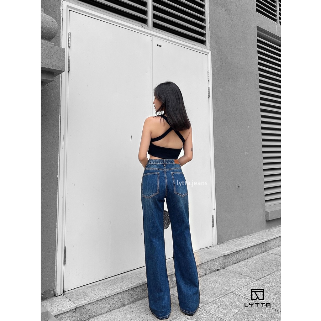 QUẦN JEANS ÔNG SUÔNG RÁCH GỐI 105cm SIÊU HACK DÁNG - XANH ĐẬM