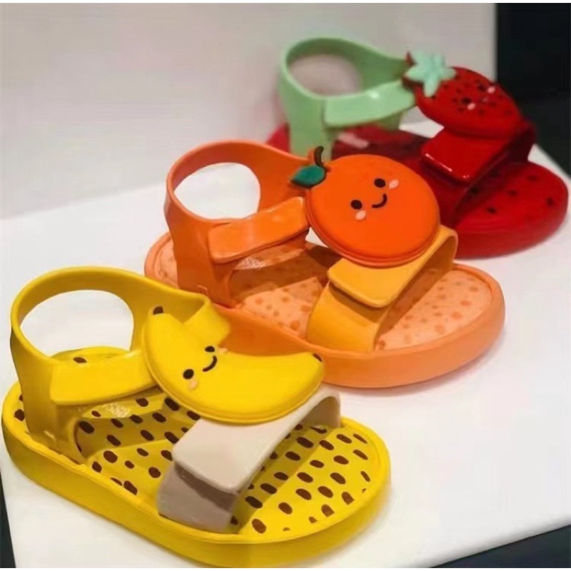 Giày Sandal Melissa xuất dư thơm mềm hoạ tiết hoa quả cho bé gái