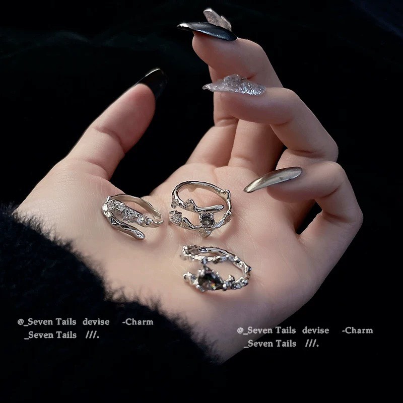 Set 3 nhẫn đeo tay kiểu cách đính đá phong cách hiện đại