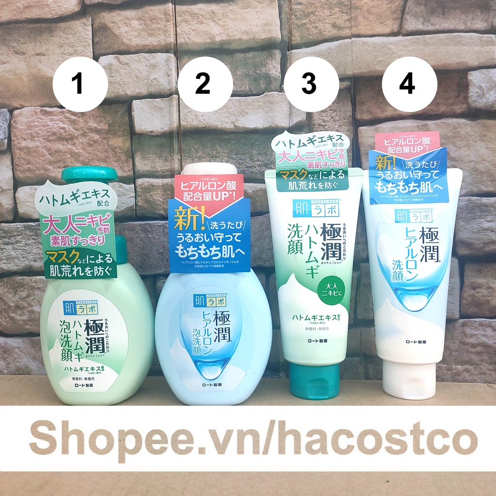 Sữa rửa mặt dưỡng ẩm sáng da Hada Labo Gokujyun Hatomugi Moisturizing Foaming Wash 100g và 160ml
