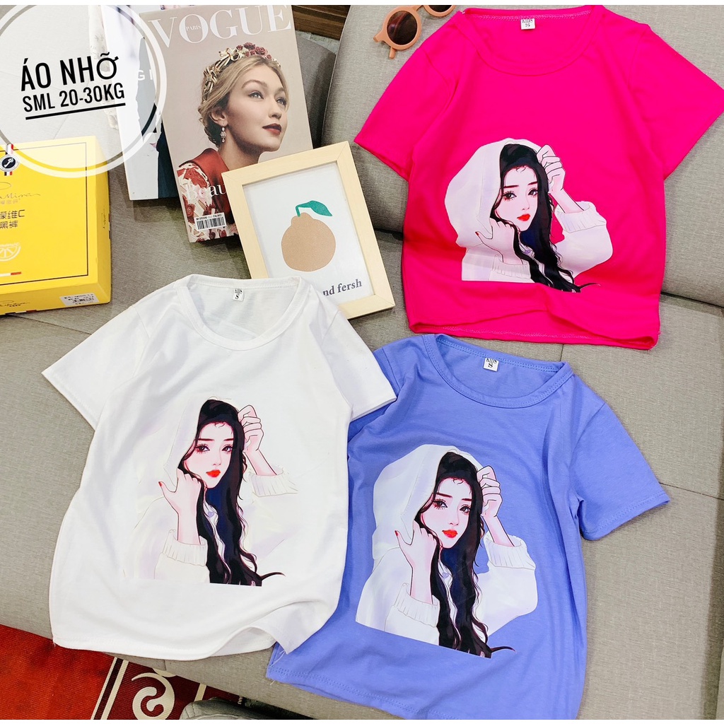 Áo thun cộc tay bé gái, áo cộc tay bé gái in hình dễ thương