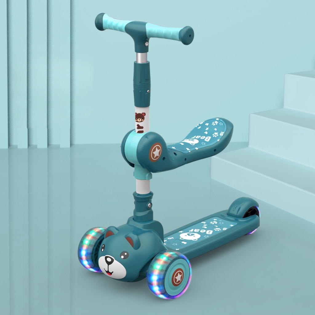 Xe Scooter Cho Bé Hình Gấu Bear Có Nhạc Và Đèn Phát Sáng, Bảo Hành 1 Đổi 1, Xe Trượt Scooter Cho Bé Chòi Chân2