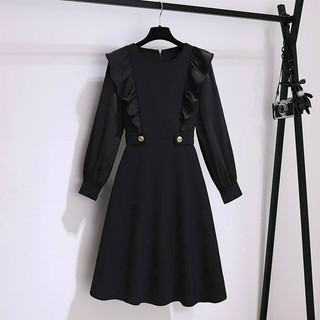 Váy dự tiệc bigsize 57-70kg dáng xòe tay dài cổ tròn màu đen và màu đỏ đô, váy công sở bigsize Linhnastore