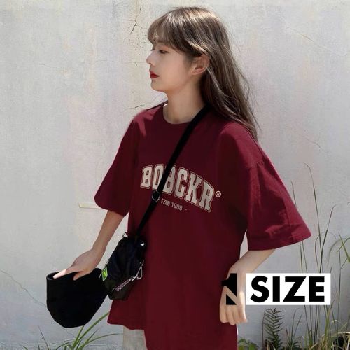 Áo thun cổ tròn in BOBCKR tay lỡ form rộng vải cotton tàu phong cách nam nữ unisex 1SIZESHOP