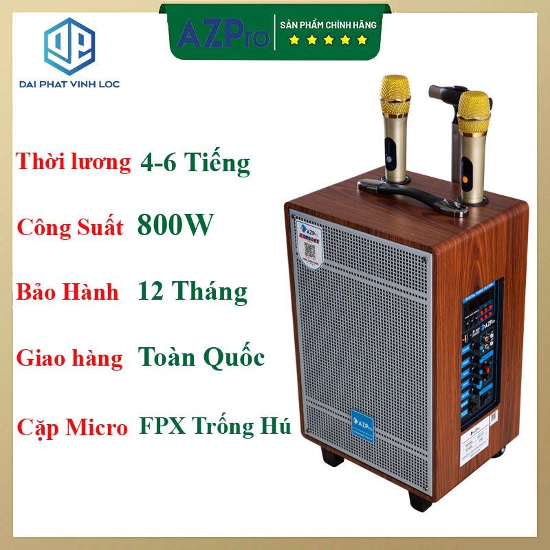 Loa Kéo Karaoke Công Suất Lớn 800W| Loa Kéo Giá Rẻ Azpro AZ-310 Bas 25 (3 ĐT)/ Loa Kéo Bluetooth Đọc Được Usb Tặng 2 Mic