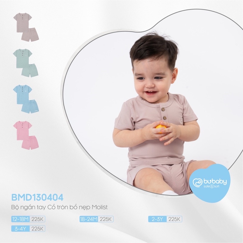 Bộ quần áo cộc tay cho bé trai và bé gái cổ tròn bổ nẹp Molist chính hãng Bubaby, chất liệu gỗ sồi