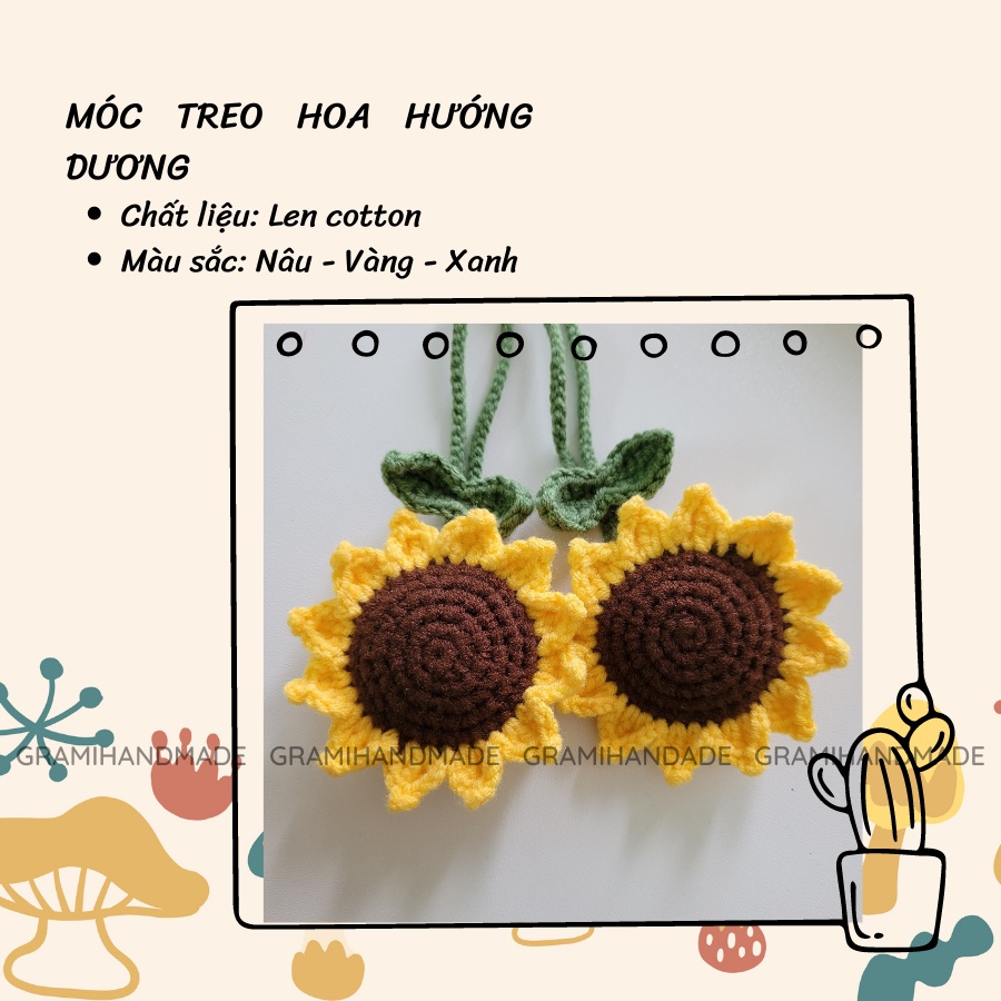 Móc khóa hoa hướng dương bằng len handmade