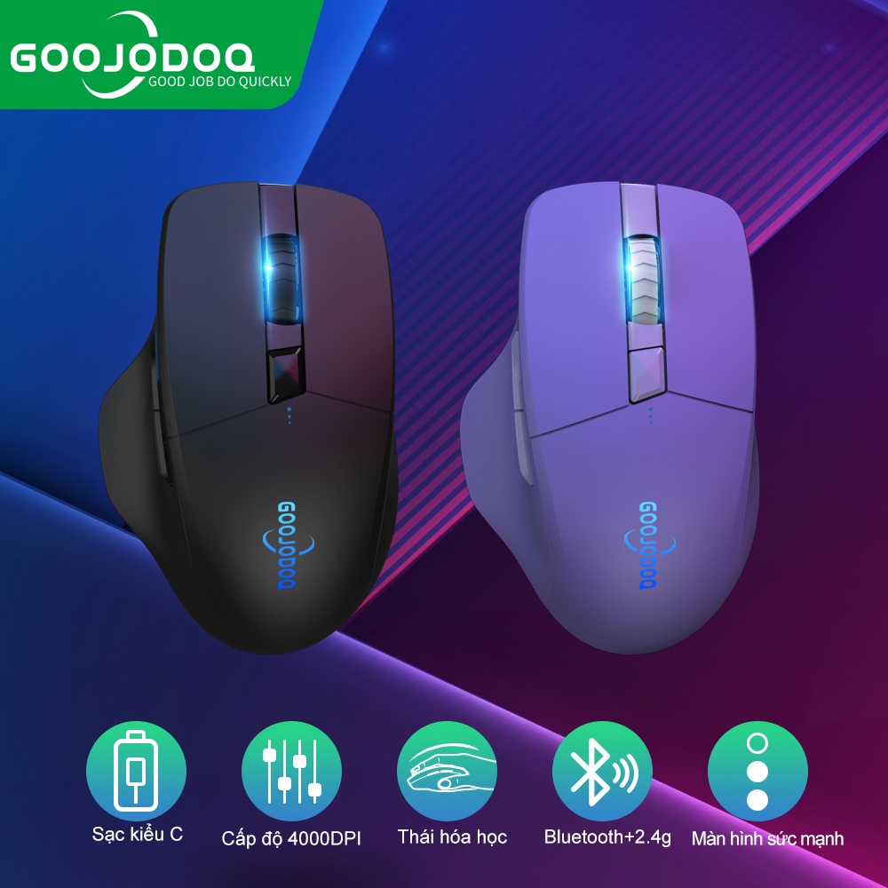 GOOJODOQ Chuột Không Dây 2.4Ghz Hiển Thị Pin Chuột Bluetooth Không Dây USB Cho Máy Tính/PC/Laptop