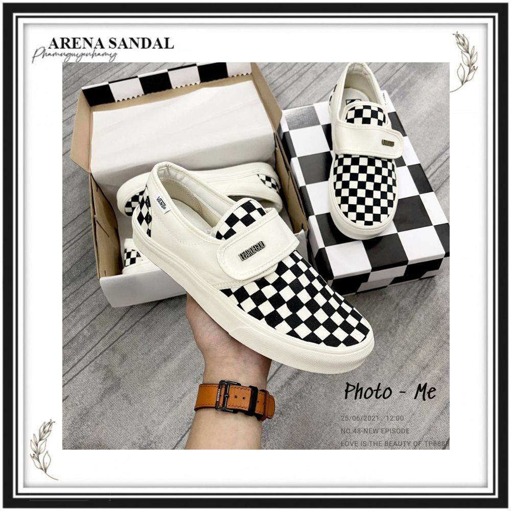 Giày Vans Caro Nam Nữ, Giày Vans Dán Trắng Đen Hàng Cao Cấp Full Box Bill - NICESHOES