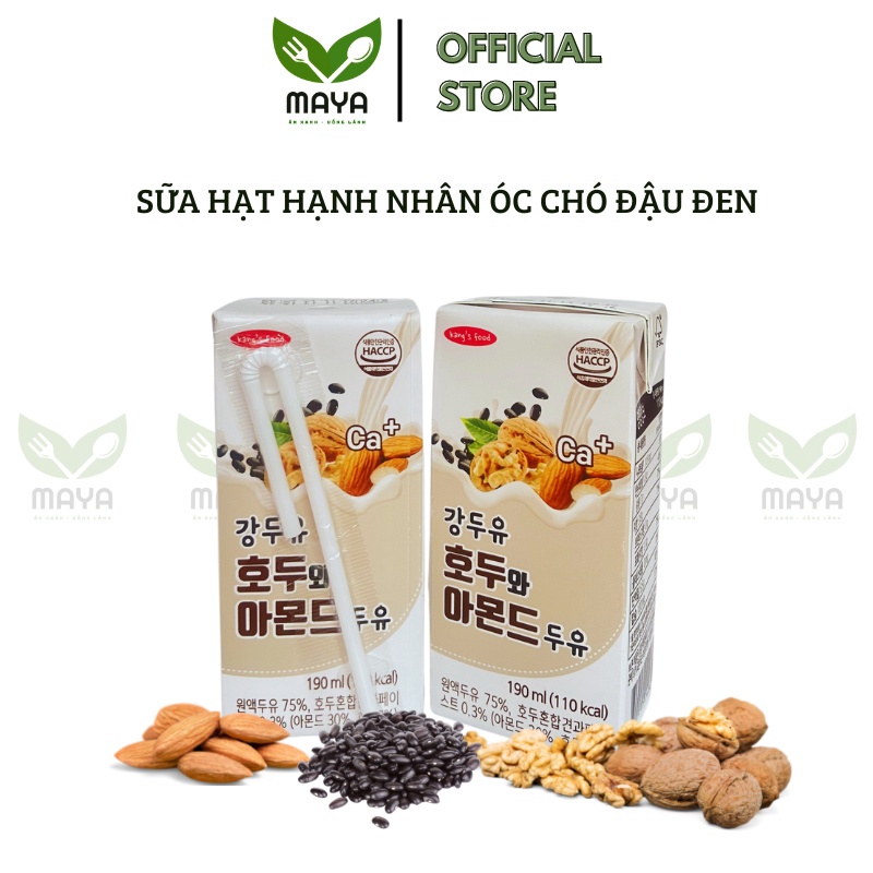 Sữa hạt Hạnh Nhân Óc Chó Đậu Đen Hàn Quốc Kang's Food - Bổ sung Canxi thùng 16 hộp 190ml