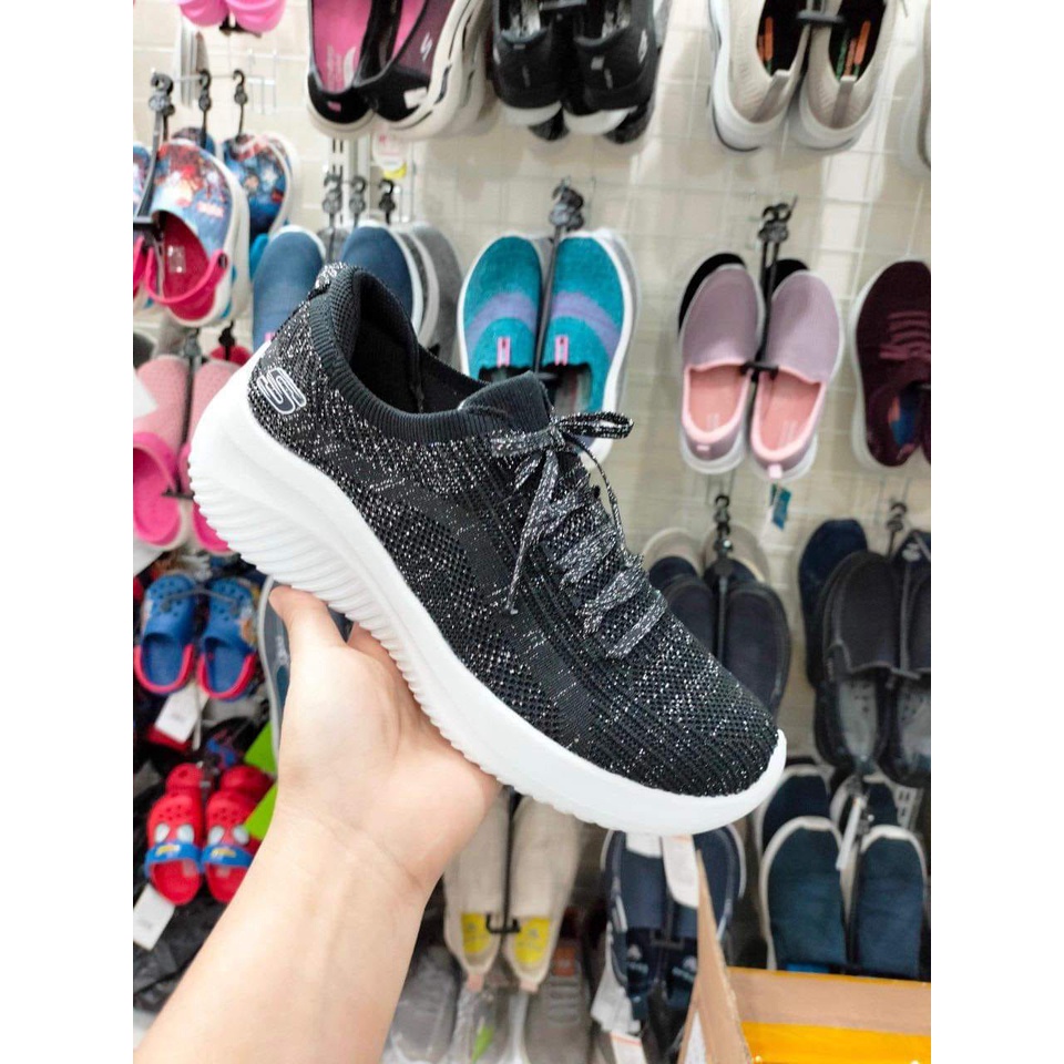 Skechers dệt kim nhũ, hàng dư liệu xuất êm nhẹ, thời trang cho nữ